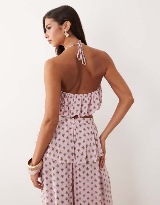 AFRM Ailee halter neck crop top in pink polka dot - part of a set , 2 of 4