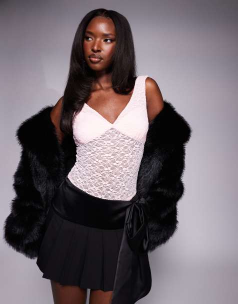 AFRM Alexis off the shoulder lace bodysuit in pink - view 1