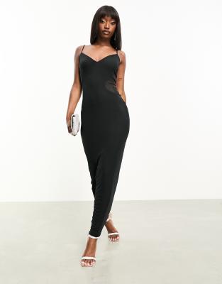 AFRM alyson ankle length dress in black mesh with lining