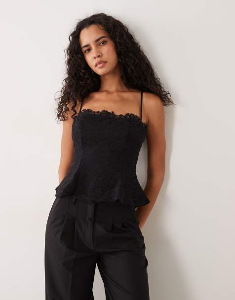 AFRM Ari blonde struktureret cami-top i sort - view 1