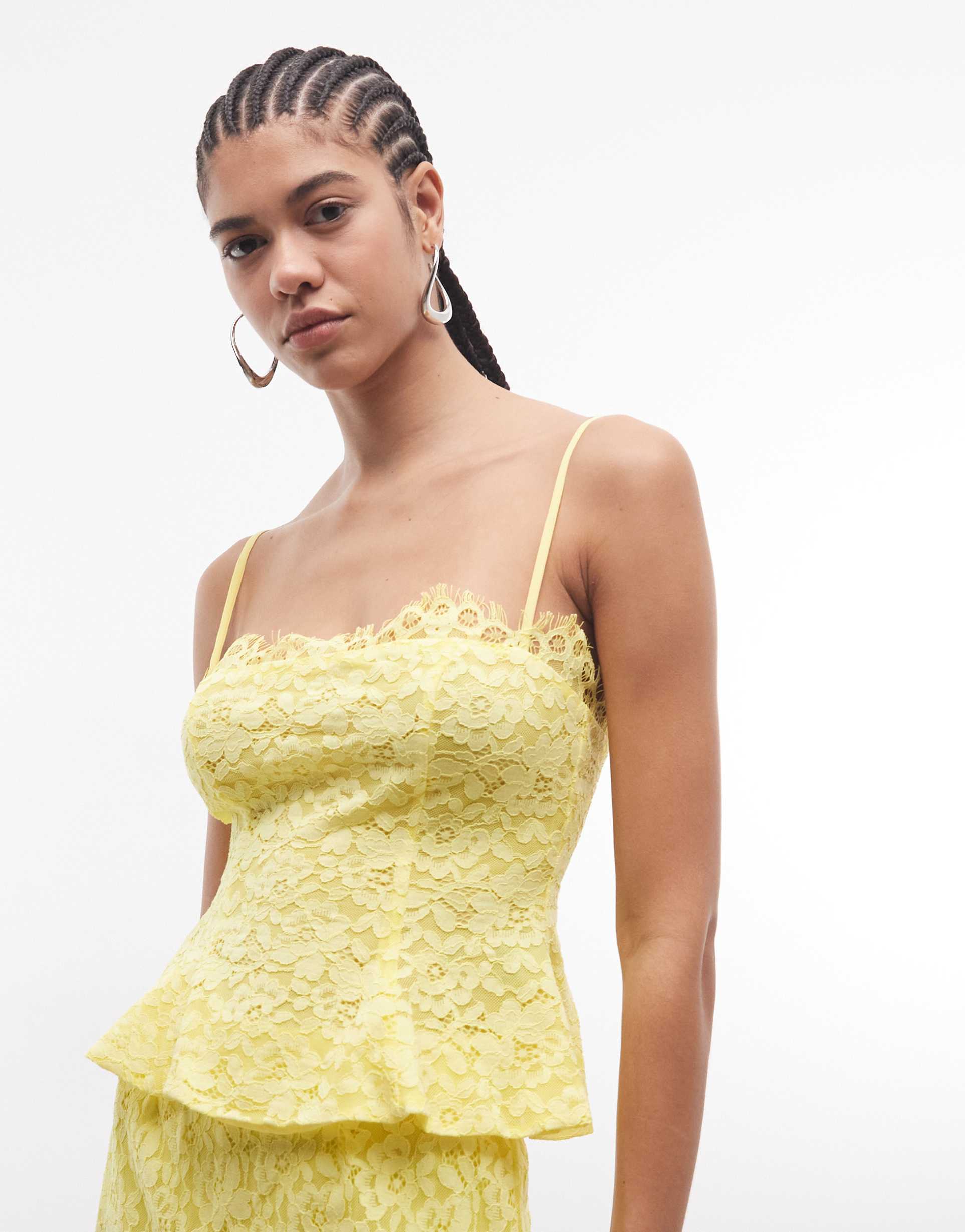 afrm ari lace corset cami top in bright yellow - part of a set