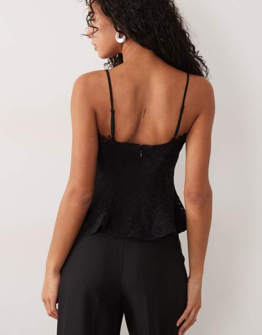 AFRM Ari top strutturato con pizzo in cotone nero, 4 di 4