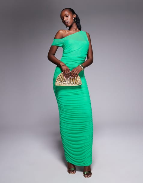 AFRM asymmetric power mesh midaxi dress in bold green - view 1