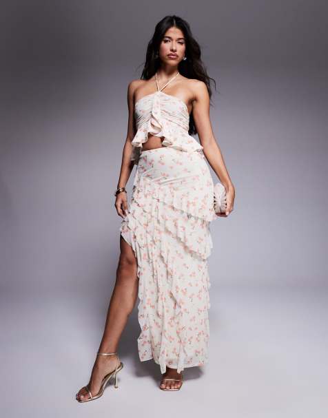 AFRM asymmetrical ruffle maxi skirt in ditsy floral - view 1