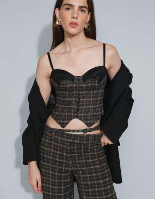 Afrm Aura Lace Detail Hook And Eye Corset Top In Gray