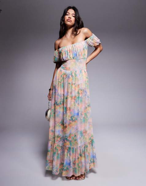 AFRM bardot maxi dress with built in shorts in floral print