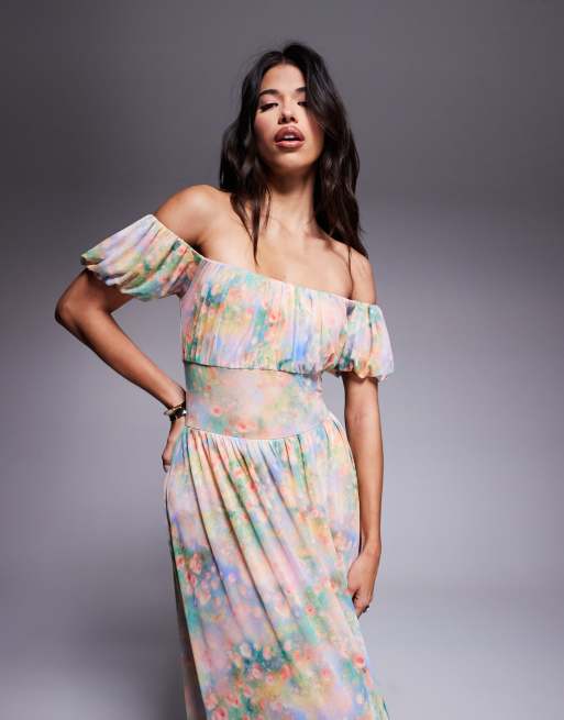 AFRM bardot maxi dress with built in shorts in floral print | ASOS