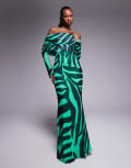 [AFRM] AFRM bardot power mesh maxi dress in green zebra L Green zebra