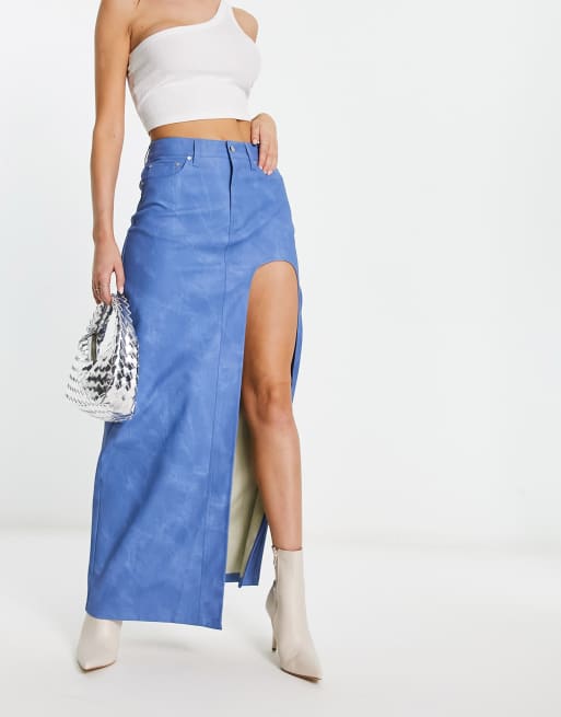 AFRM Bianca high slit denim maxi skirt in indigo blue | ASOS