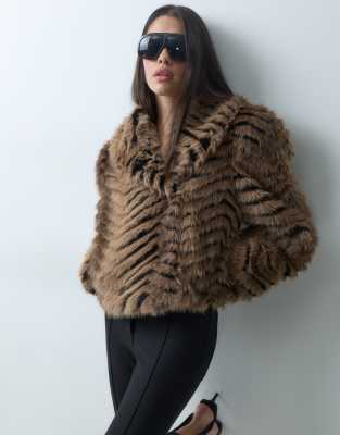 Afrm Biba Vintage Zig Zag Crop Faux Fur Funnel Neck Jacket In Gold