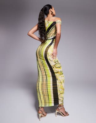 Afrm Biona One-shoulder Ruched Mesh Maxi Dress In Multi