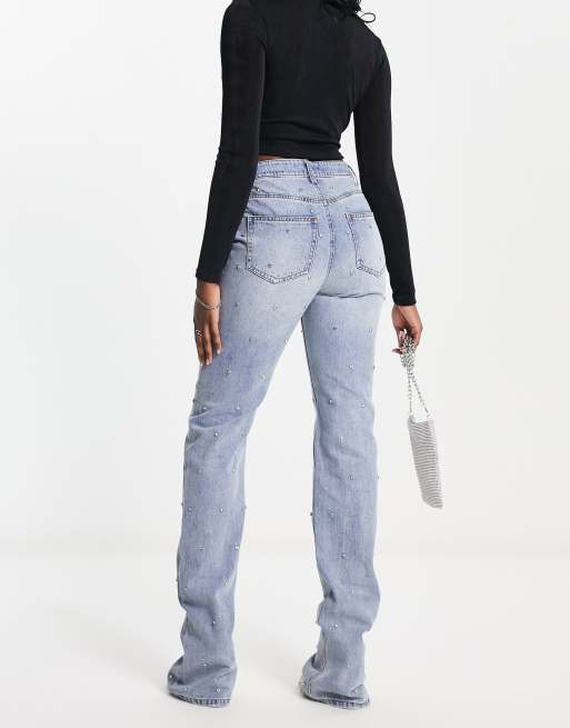 AFRM – Blå jeans i boyfriend-modell med raka ben, medelhög midja och nitar, 2 av 4