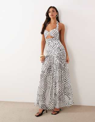 Afrm Blane Halter Neck Hardware Detail Maxi Dress With Built In White