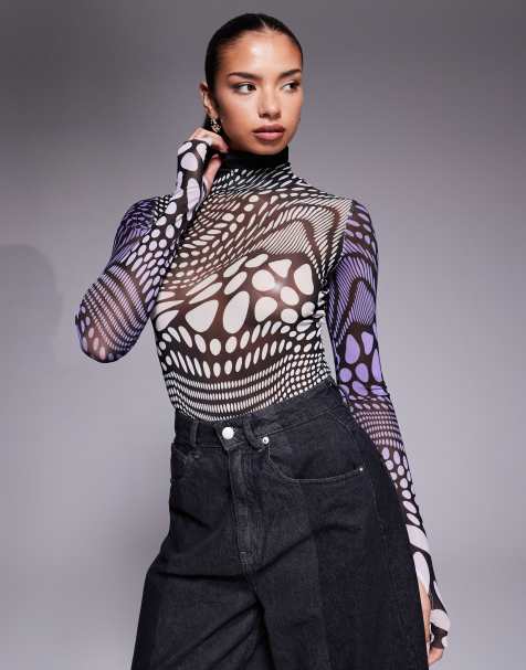 AFRM - Body col roulé à pois avec manches longues - Violet - view 1