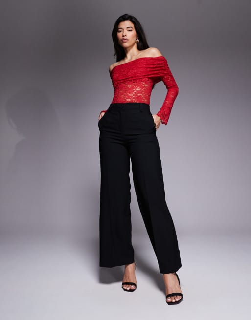 AFRM - Body en dentelle à épaules dénudées et manches longues - Rouge coquelicot, 4 de 4
