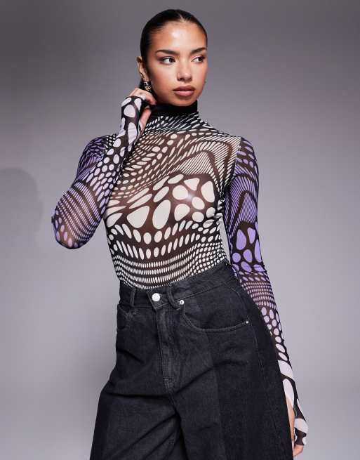 AFRM - Body manches longues à col roulé - Violet à pois