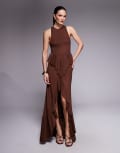 [AFRM] AFRM Bovina mesh drop hem ruffle maxi dress in cappuccino-Brown XS Cappucino