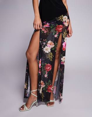 Afrm Built-in Hotpant Thigh Split Maxi Skirt In Multi