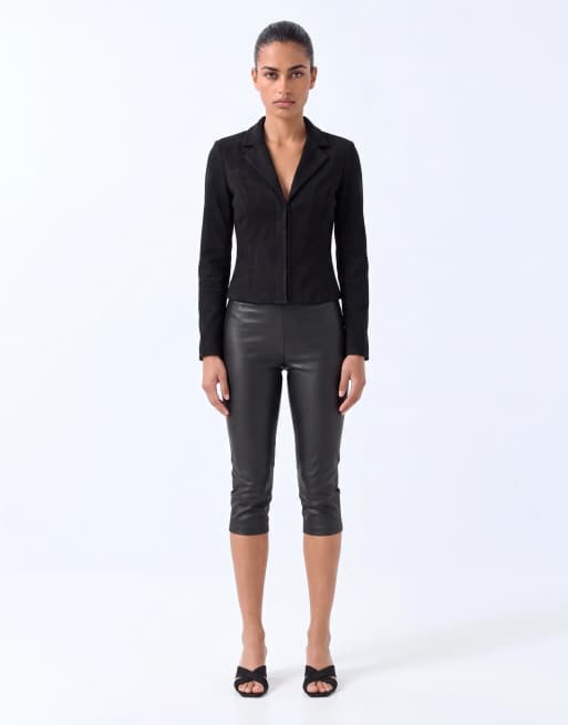 AFRM Calla faux leather high rise fitted capri trousers co-ord in black, 7 of 9