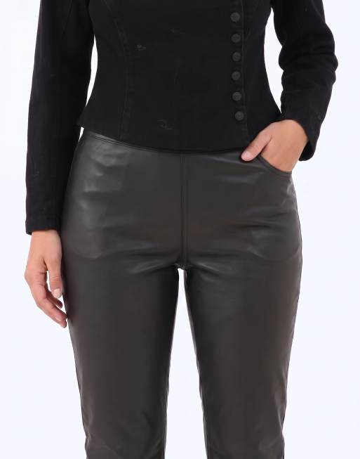 AFRM Calla faux leather high rise fitted capri trousers co-ord in black, 8 of 9