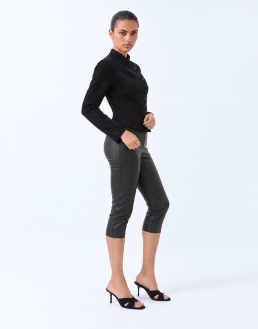 AFRM Calla faux leather high rise fitted capri trousers co-ord in black, 9 of 9