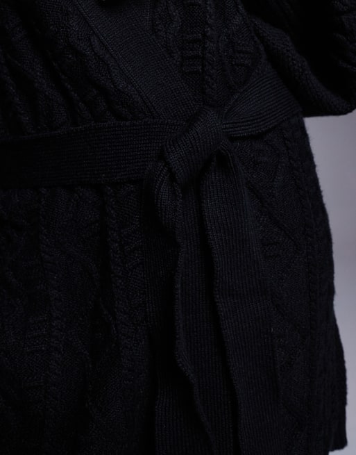 AFRM - Cardigan in maglia a trecce pesante nero in coordinato, 3 di 4