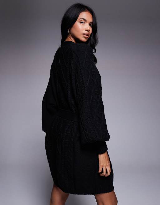 AFRM - Cardigan in maglia a trecce pesante nero in coordinato, 4 di 4