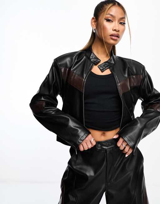 AFRM Carter motocross faux leather jacket in color block