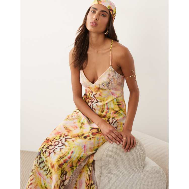AFRM Christina cross-back lace detail maxi dress in pink shell print | ASOS