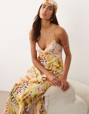 AFRM - Christina - Robe longue à imprimé coquillages avec détails en dentelle et bretelles croisées dans le dos - Rose