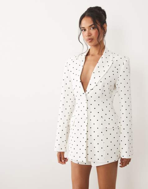 AFRM cinched waist blazer cand mini short co-ord in white polka dot - view 1