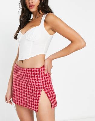 AFRM AFRM co-ord herringbone skirt in pink & red-Multi