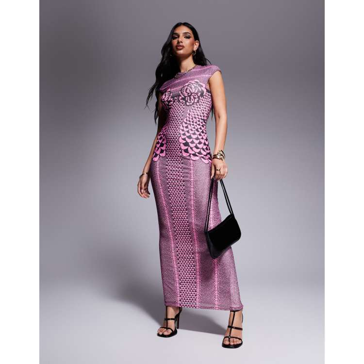 ANDRESD　cocoon random bare dress AFRM Cody column length maxi dress in zebra rose | ASOS