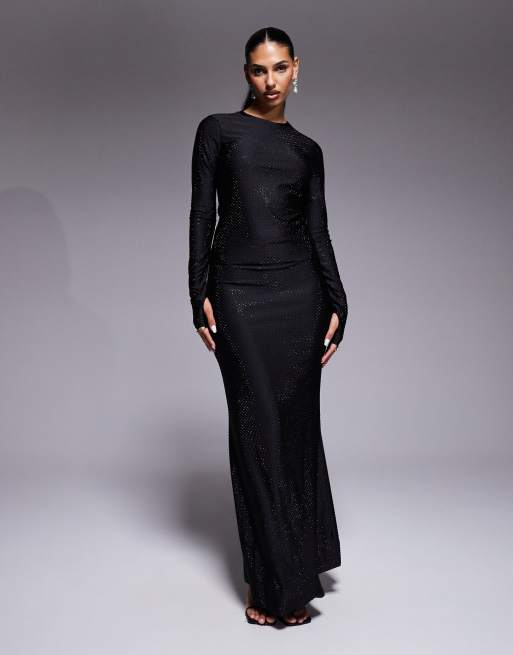 AFRM - Coordinato nero composto da top a maniche lunghe con fori per i pollici e dettagli applicati a caldo e gonna lunga