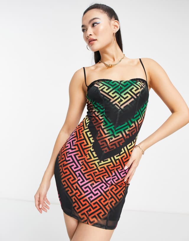 AFRM corset mesh mini dress in multi