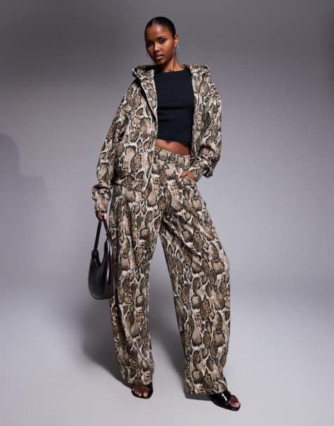 AFRM cotton tracksuit set in sand snake print - view 1