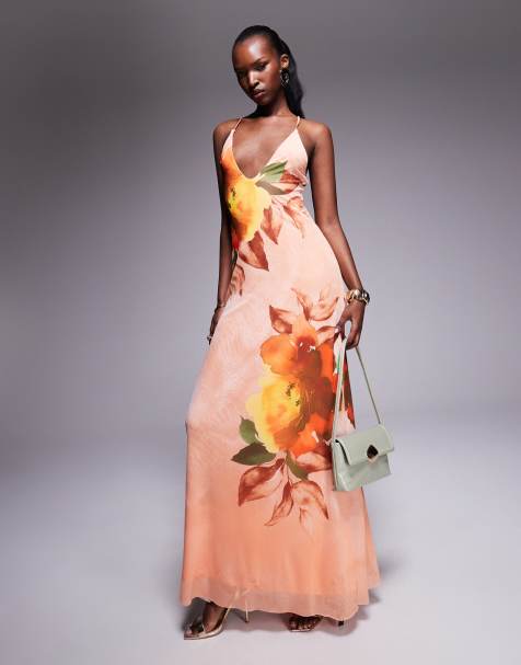 AFRM cowl neck power mesh midaxi dress in apricot bloom - view 1