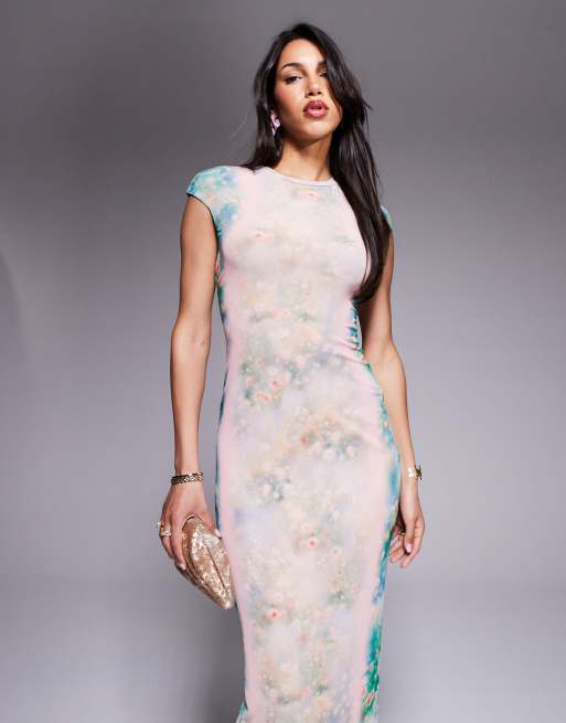 AFRM crew neck maxi dress in fog print, 4 of 4