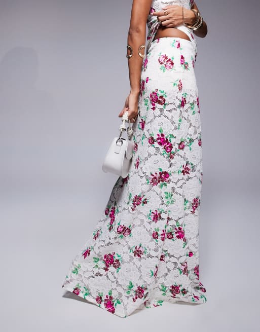 AFRM crochet lace maxi skirt in rose floral - part of a set, 2 of 5