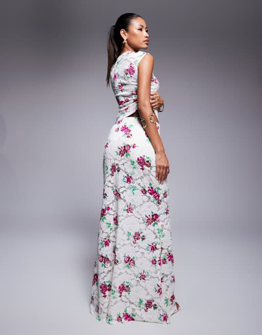 AFRM crochet lace maxi skirt in rose floral - part of a set, 4 of 5