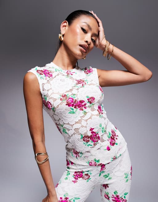 AFRM crochet lace top in rose floral (part of a set), 2 of 4