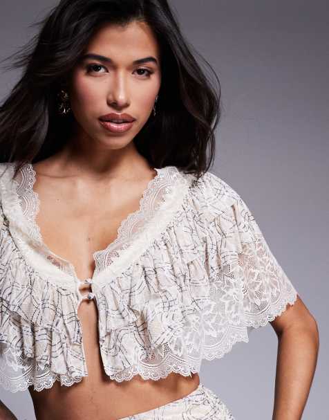 AFRM crop top with built in bralet in mocha - view 1