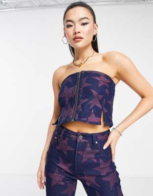 AFRM crop zip denim bustier in multi - part of a set