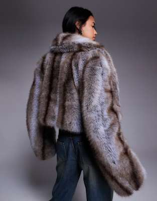Afrm Cropped Faux Fur Jacket In Brown