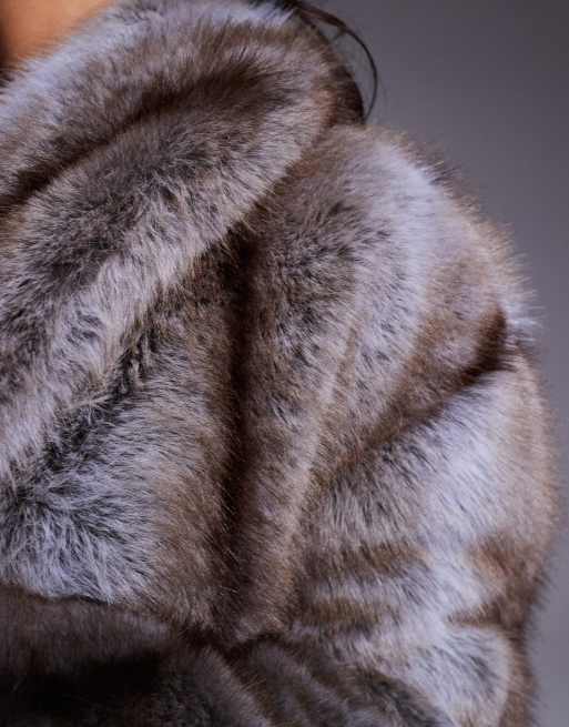AFRM cropped faux fur jacket in brown stripe
