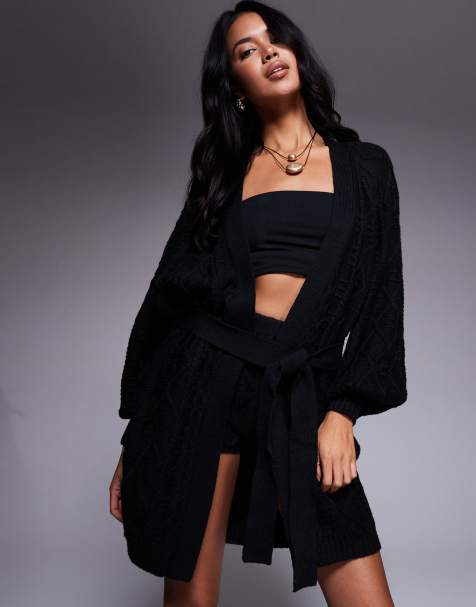 AFRM heavy cable knit cardigan co-ord in black