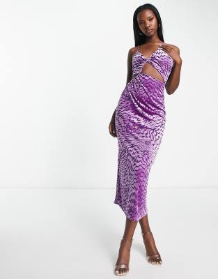 Afrm Demonica Velvet Cut Out Midi Dress In Purple