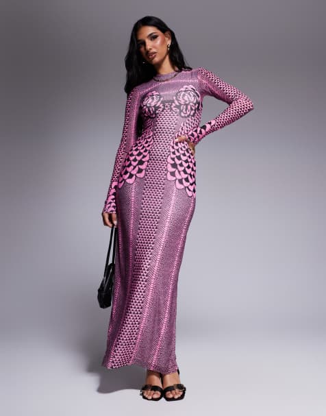 AFRM – Didi – Durchgehend gefüttertes Maxikleid in Rosa mit Blütenblätter-Print - view 1