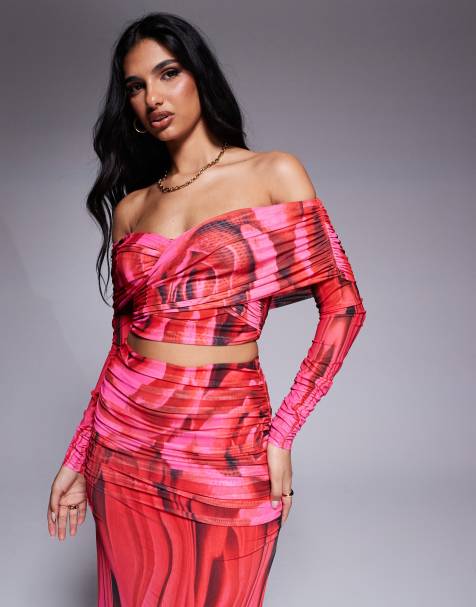 AFRM Dido shirred long sleeve top in overscale rose - view 1
