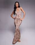 [AFRM] AFRM drape back mesh maxi dress in brown snake print XS Brown snake